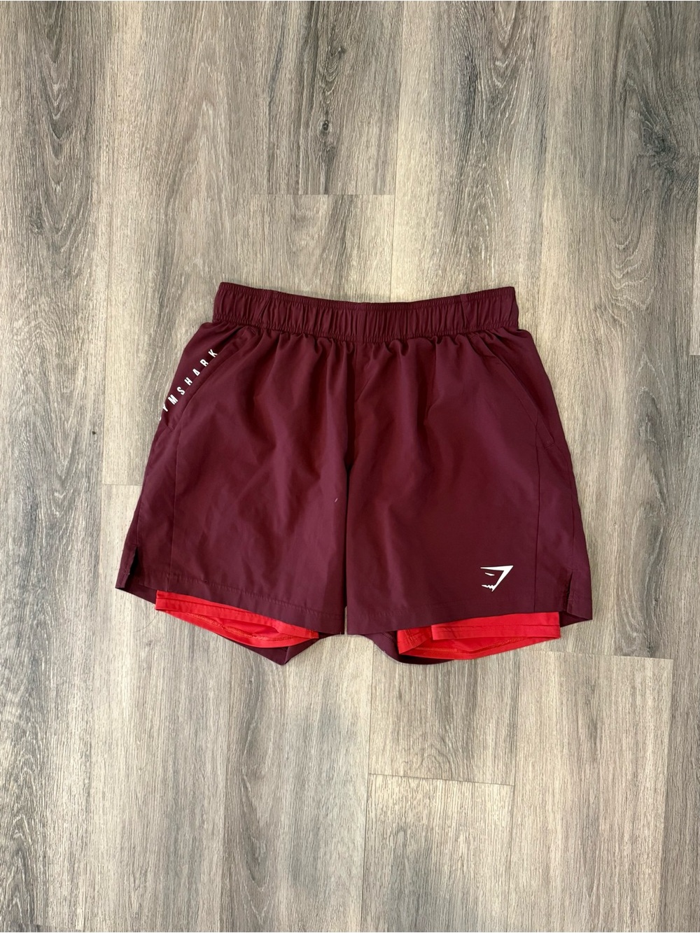 Gymshark Men's Maroon Shorts with Red Liner